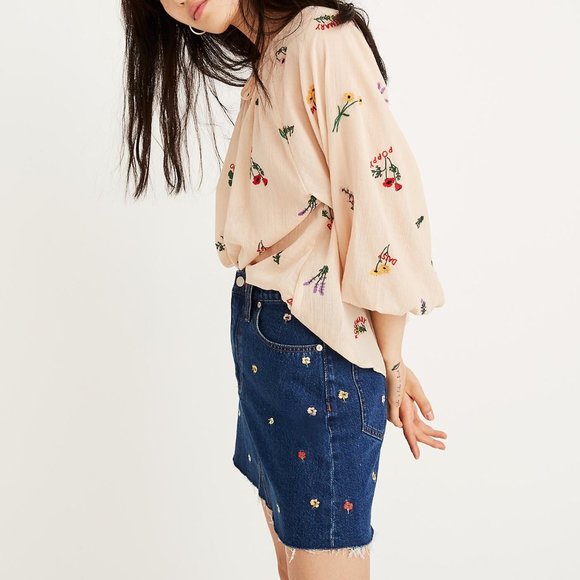 NWT Madewell Embroidered Floral Denim Mini Skirt – Spring & Summer Style - Picture 6 of 10